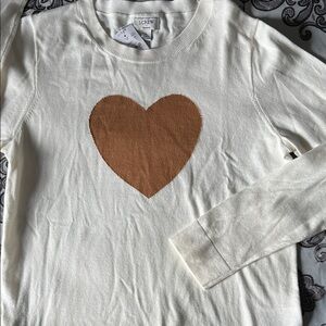 J. Crew Long Sleeve Cream Tee with Brown Heart